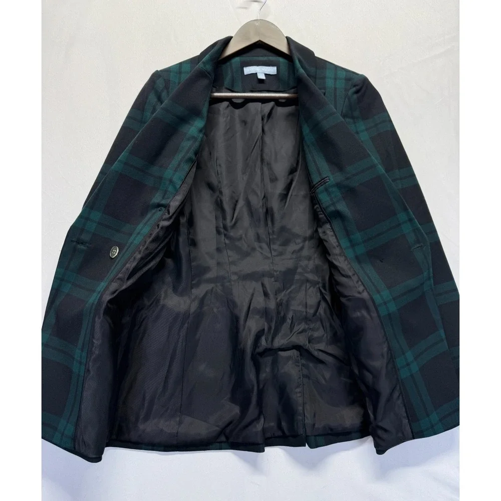 Antonio Melani‎ Blazer Jacket Womens 4 Green Black Plaid Double Breasted Formal